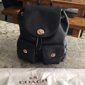 Coach navy blue leather backpack purse